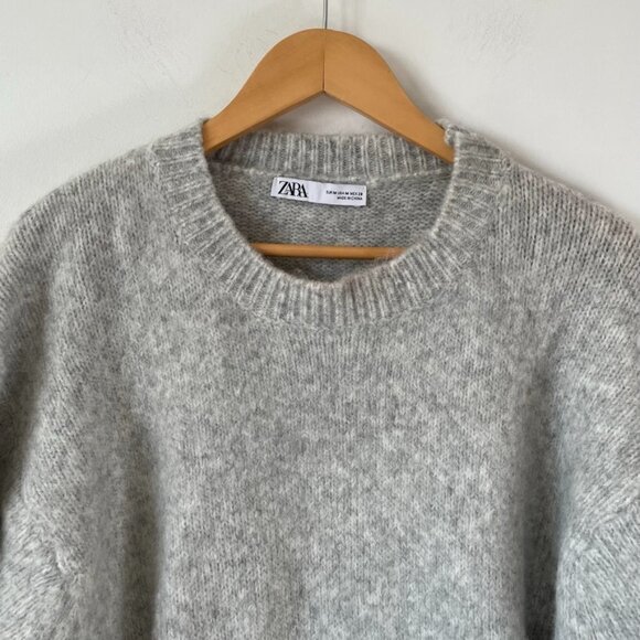Zara Grey Soft Knit Crew Neck Sweater  Grey Sz Medium - Picture 5 of 9